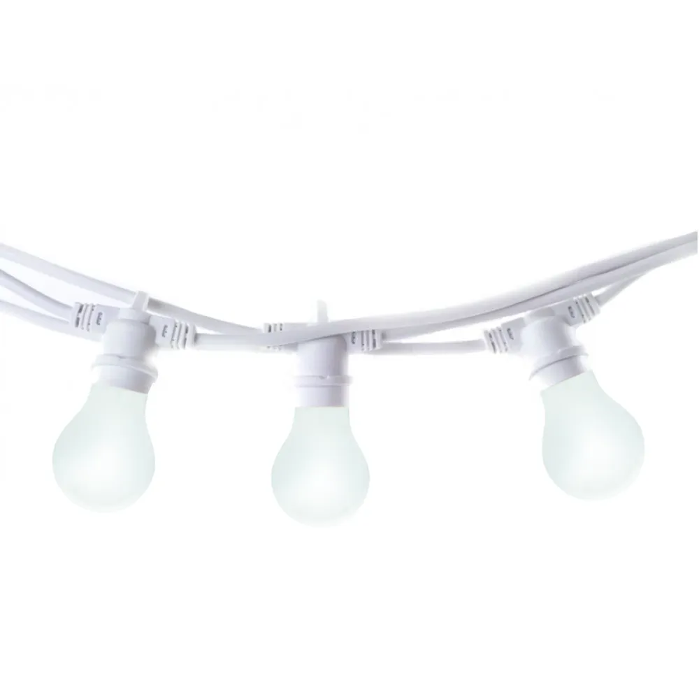 Ghirlanda Luminoasa 5M cu 10 Becuri LED Albe Mate, E27, 3W, Cablu Alb, Lumina Foarte Calda, Conectabila 195M, de Exterior
