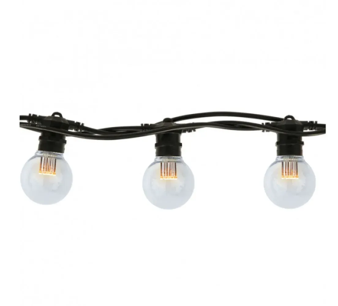 Ghirlanda Luminoasa 15M cu 15 Becuri cu 9 LEDuri, E27, 1W, Cablu Negru, Lumina Foarte Calda, Conectabila 650M, de Exterior