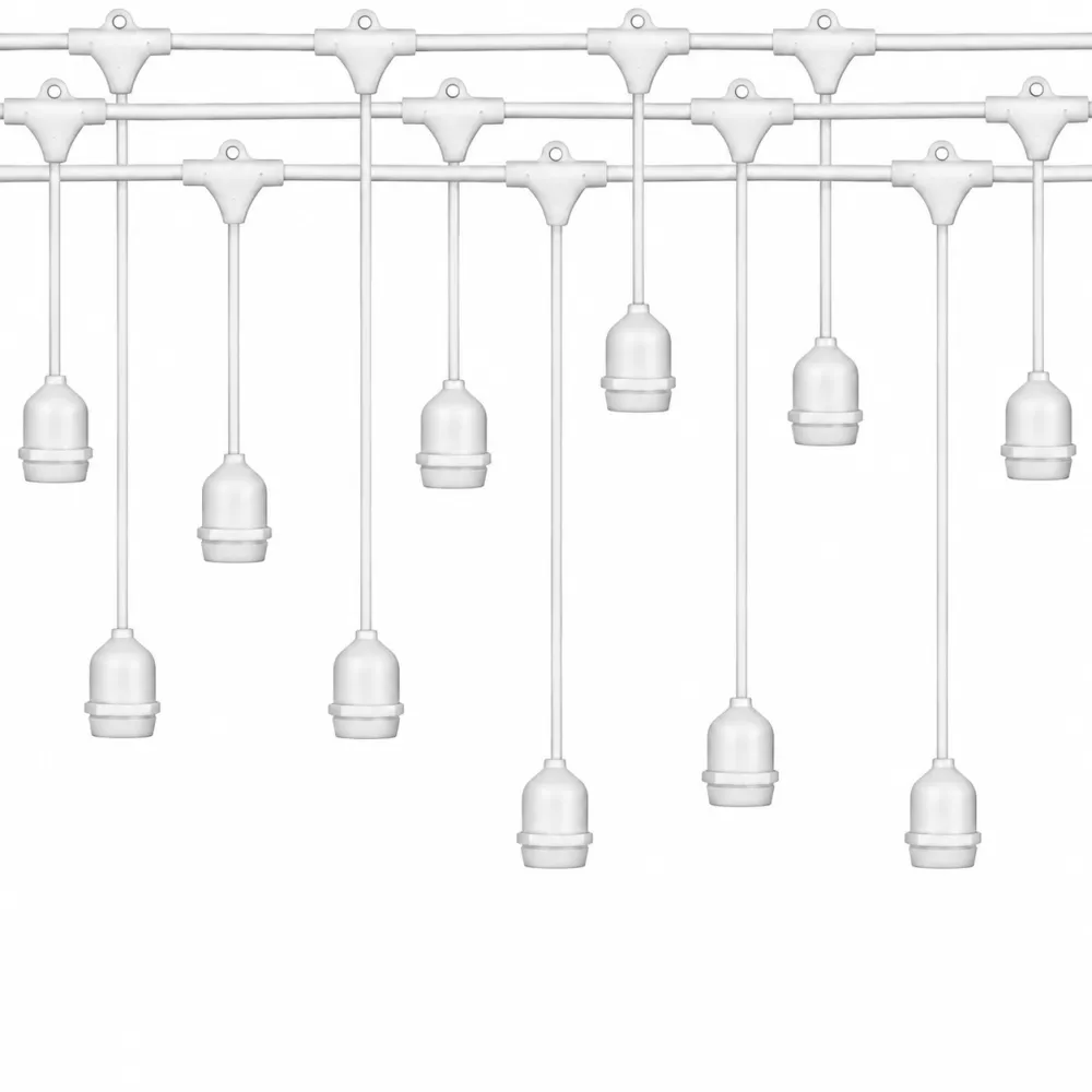 Ghirlanda Luminoasa 15M cu 15 Becuri LED, E27, 4W, Pendul Variabil 0.5 si 1M, Cablu Alb, Lumina Calda, Conectabila 240M, de Exterior