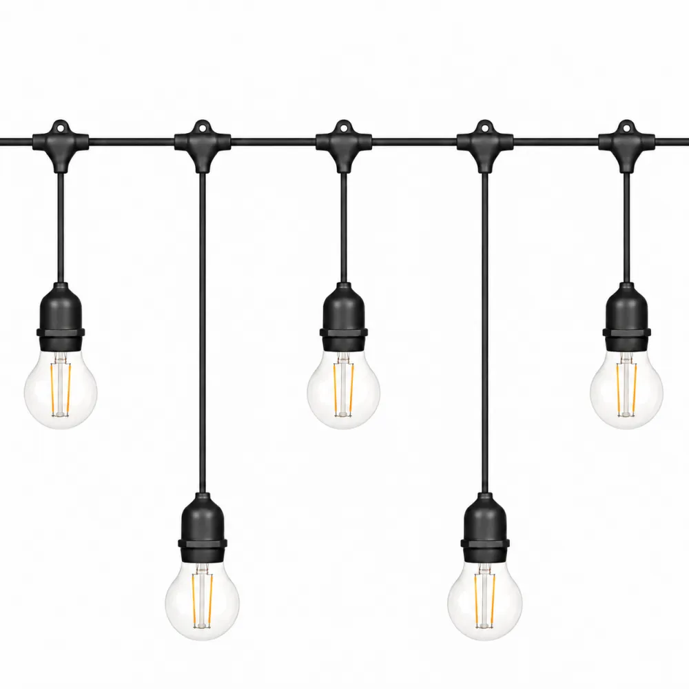 Ghirlanda Luminoasa 15M cu 15 Becuri LED, 2W, din Plastic, Dimabil, E27, A60, Lumina Calda, Pendul Variabil 0.5 si 1M, Cablu Negru, Conectabila 495M, de Exterior