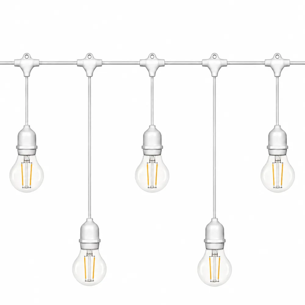 Ghirlanda Luminoasa 15M cu 15 Becuri LED, 2W, din Plastic, Dimabil, E27, A60, Lumina Calda, Pendul Variabil 0.5 si 1M, Cablu Alb, Conectabila 495M, de Exterior