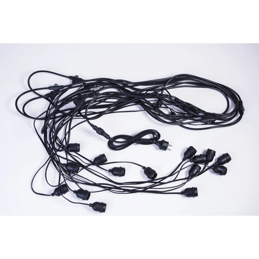 Ghirlanda Luminoasa 15M cu 15 Becuri LED, E27, 2W, din Plastic, Dimabil, A60, Pendul 1M, Cablu Negru, Lumina Calda, Conectabila 495M, de Exterior
