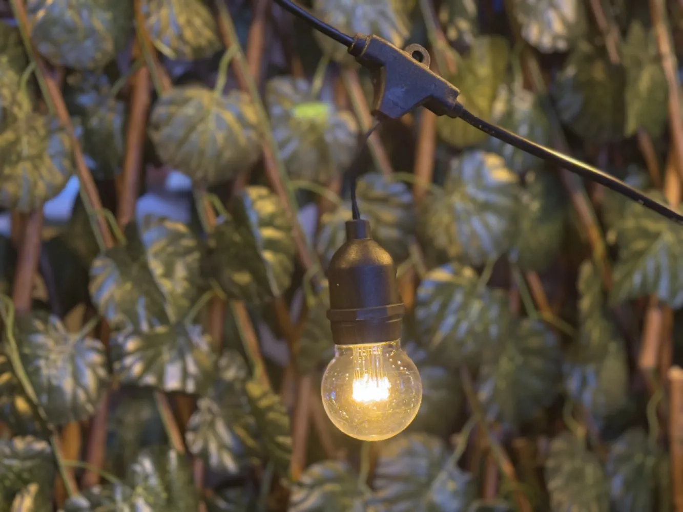 Ghirlanda Luminoasa 100M cu 200 Becuri LED Transparente, E27, 1W, Cablu Negru cu Pendul, Lumina Foarte Calda, Conectabila 500M, de Exterior