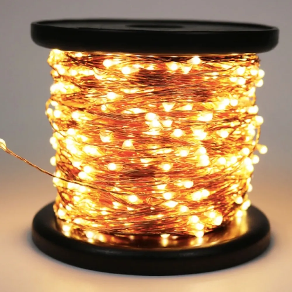 Ghirlanda Luminoasa Decorativa din Cupru 50M cu 1000 LEDuri, 8 Programe, Lumina Calda, cu Transformator, de Exterior