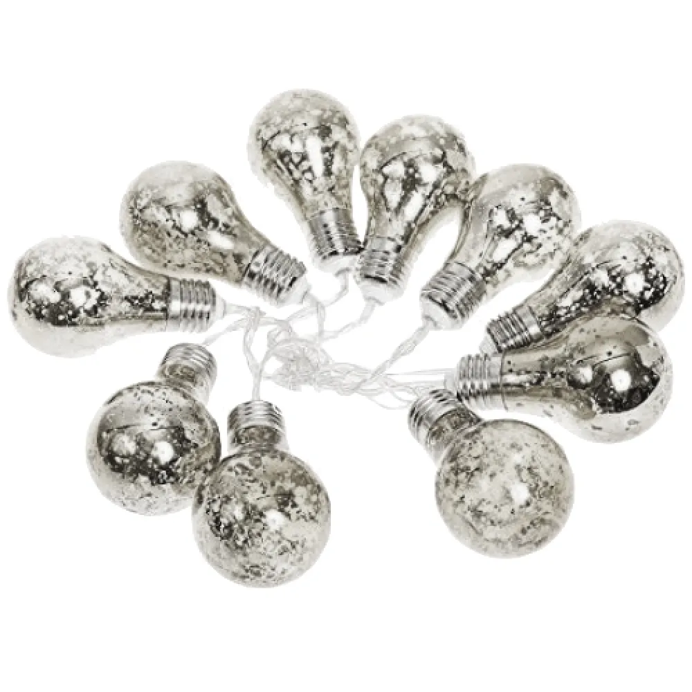 Ghirlanda Luminoasa Decorativa 2M cu 10 Globuri Argintii cu 50 MiniLEDuri, Cablu Transparent, Lumina Calda, cu Baterii, de Exterior