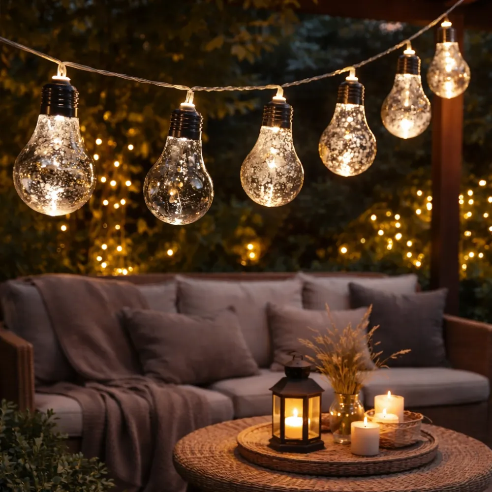 Ghirlanda Luminoasa Decorativa 2M cu 10 Globuri Argintii cu 50 MiniLEDuri, Cablu Transparent, Lumina Calda, cu Baterii, de Exterior
