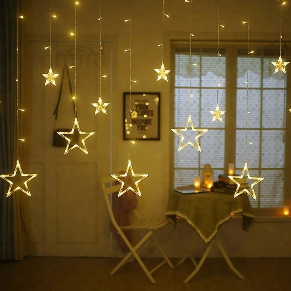Ghirlanda Luminoasa Decorativa 3M cu 12 Stelute Transparente cu LED, Cablu Transparent, 8 Programe, Lumina Calda, Conectabila 15m