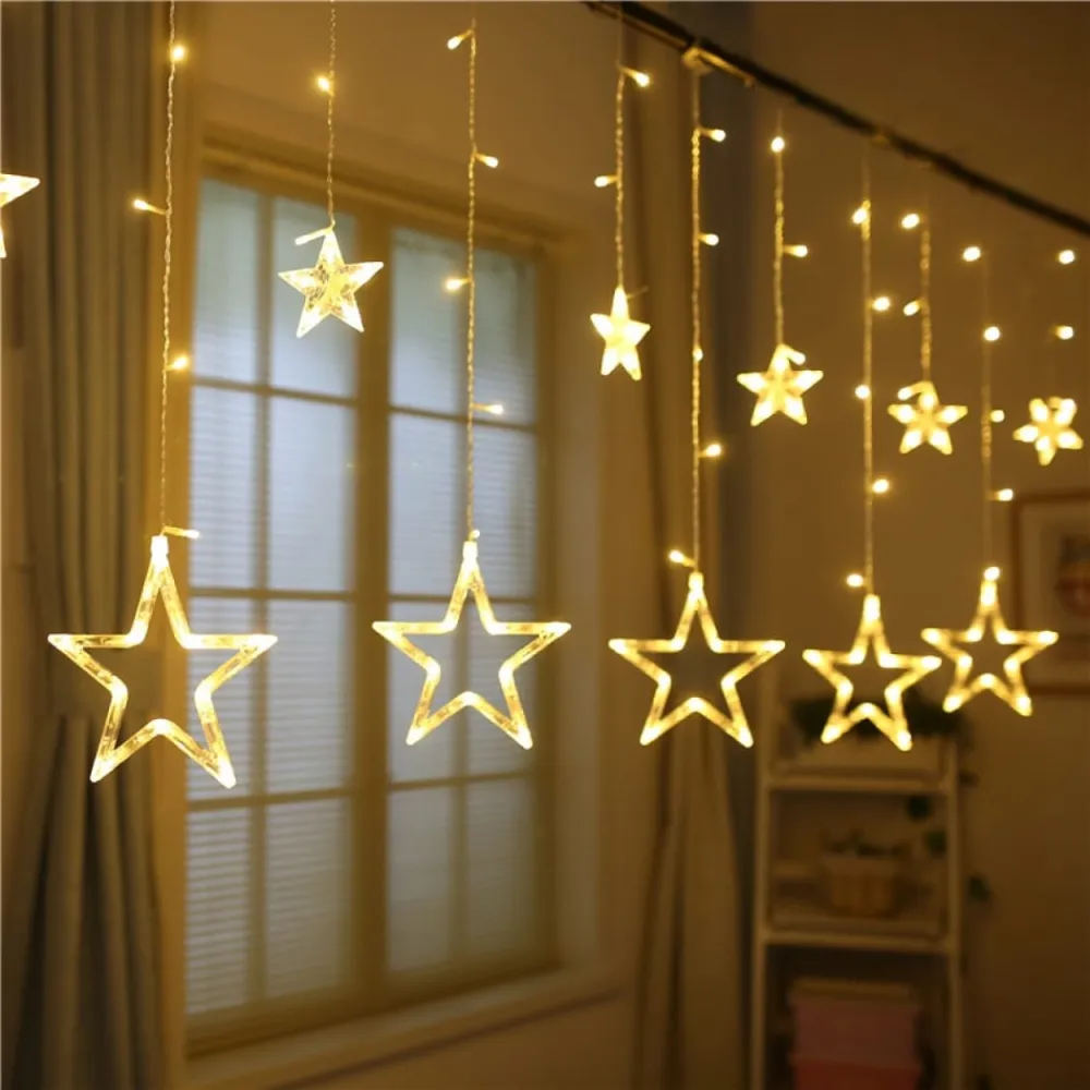 Ghirlanda Luminoasa Decorativa 3M cu 12 Stelute Transparente cu LED, Cablu Transparent, 8 Programe, Lumina Calda, Conectabila 15m