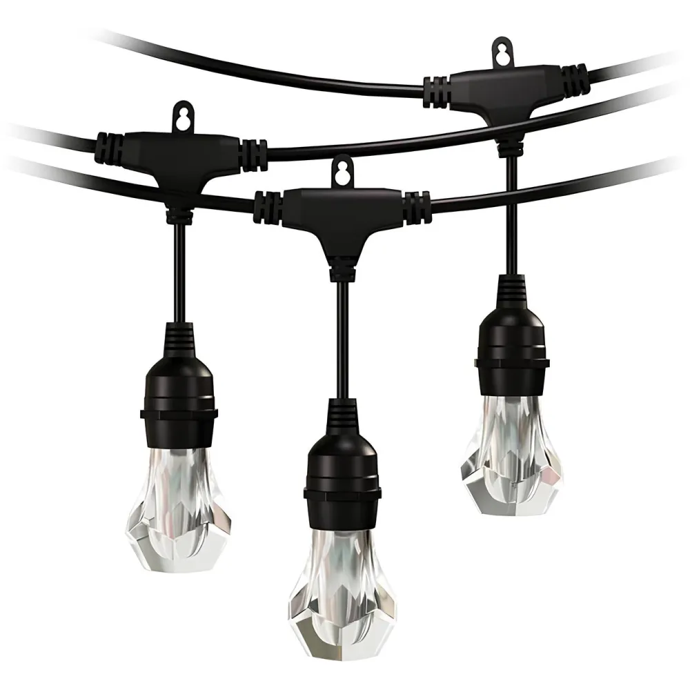 Ghirlanda Luminoasa 15M cu 20 Globuri LED, 0.5W, Cablu Negru, Lumina Reglabila, RGB, Smart TUYA, Conectabila 45M, de Exterior IP67