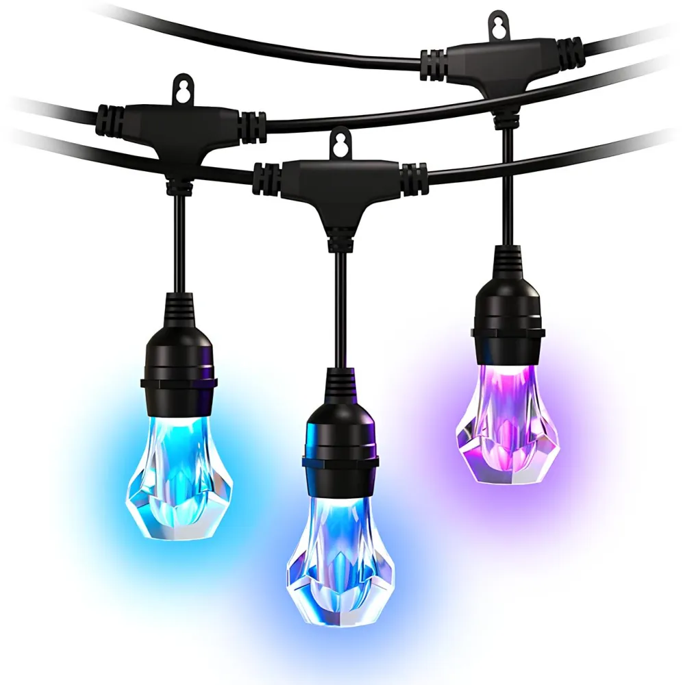 Ghirlanda Luminoasa 15M cu 20 Globuri LED, 0.5W, Cablu Negru, Lumina Reglabila, RGB, Smart TUYA, Conectabila 45M, de Exterior IP67