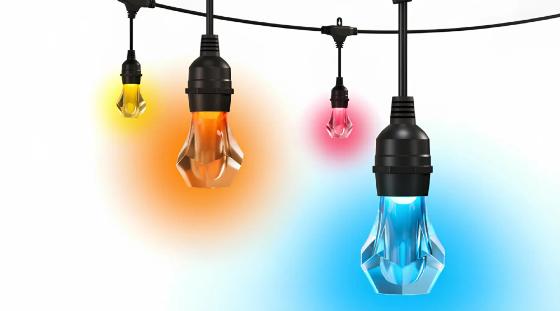 Ghirlanda Luminoasa 15M cu 20 Globuri LED, 0.5W, Cablu Negru, Lumina Reglabila, RGB, Smart TUYA, Conectabila 45M, de Exterior IP67