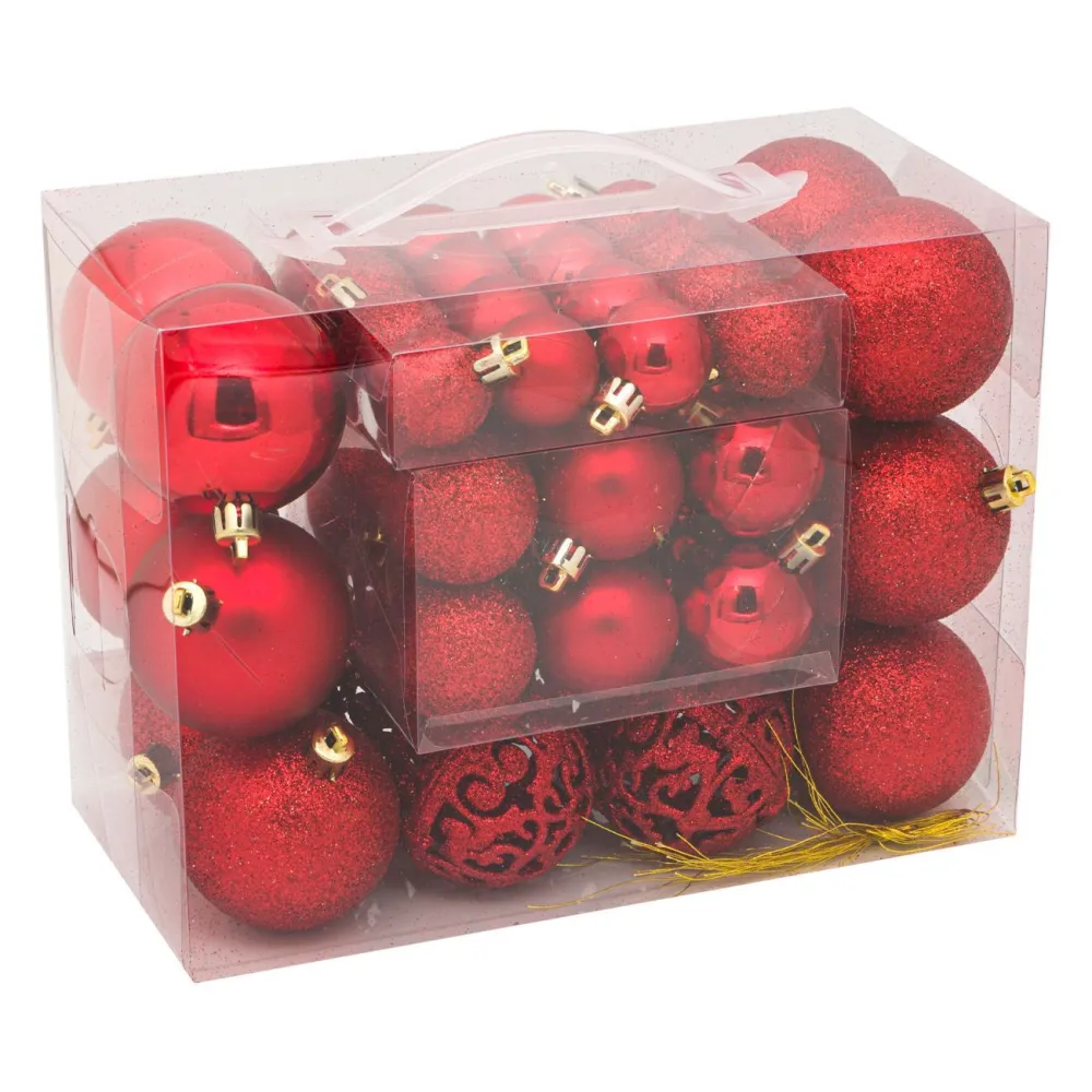Set Globuri de Craciun Rosii Mat Stralucitoare Glitter 3-4-6cm - 50 buc.