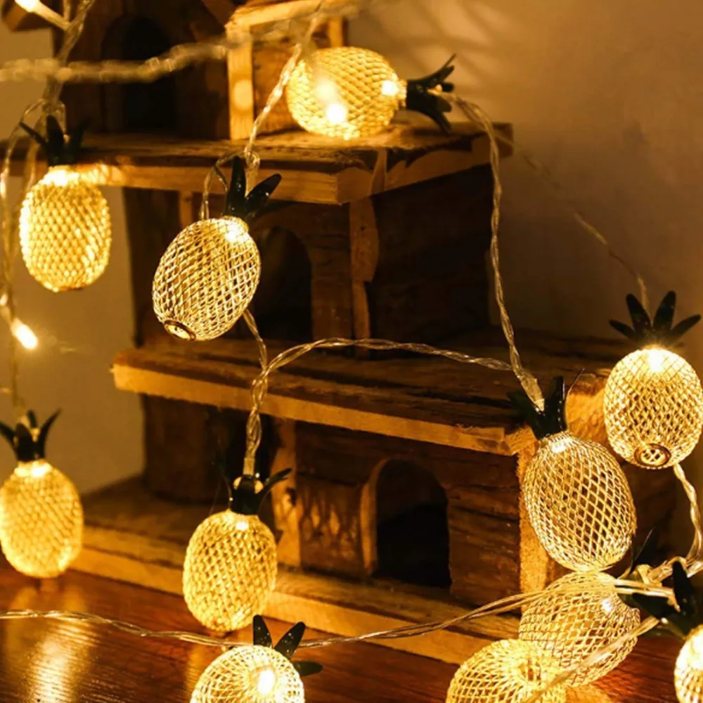 Ghirlanda Luminoasa Decorativa 4M cu 20 LEDuri in forma de Ananas, Lumina Calda, cu Baterii