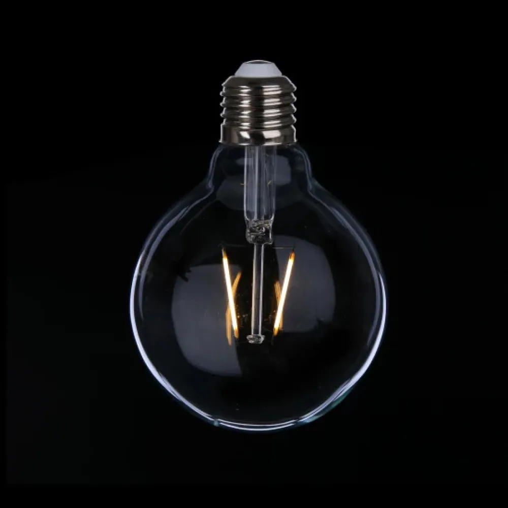Set 100 Becuri LED, 2W, din Plastic, E27, G95, Dimabile, Lumina Foarte Calda, de Exterior
