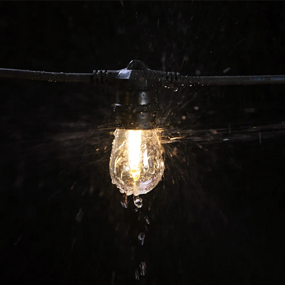 Cablu Ghirlanda Luminoasa 10M cu 10 Fasunguri E27, Cablu Negru 2x1mm2, Conectabil 1000W, de Exterior