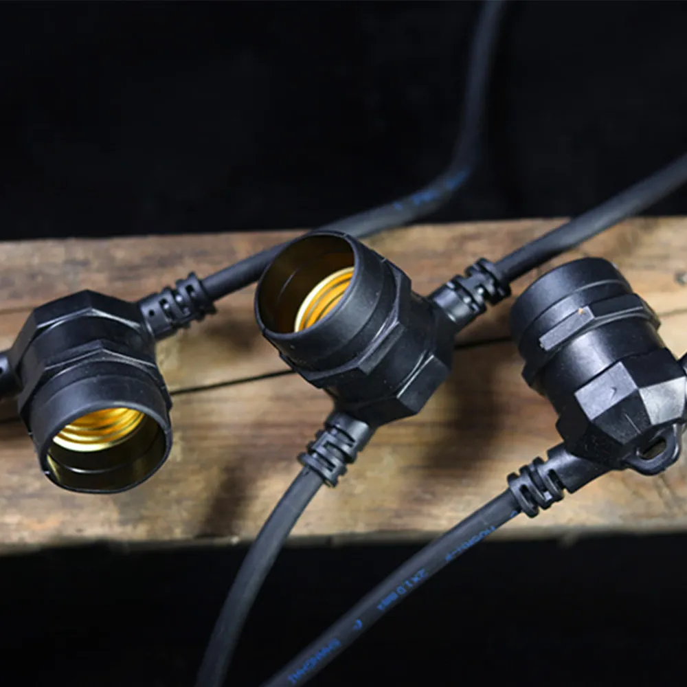Cablu Ghirlanda Luminoasa 10M cu 20 Fasunguri E27, Cablu Negru 2x1mm2, Conectabil 1000W, de Exterior