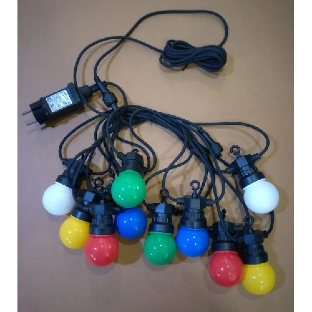 Ghirlanda Luminoasa 5M cu 10 Globuri Colorate, Cablu Negru, Lumina Calda, Conectabila 30M, de Exterior