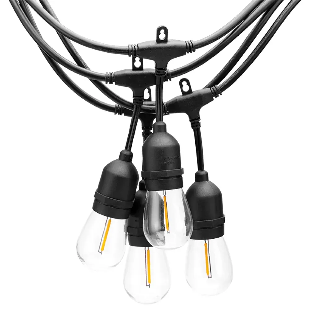 Ghirlanda Luminoasa Solara 10m cu 10 Becuri 0.2W E27, Cablu Negru, Lumina Calda