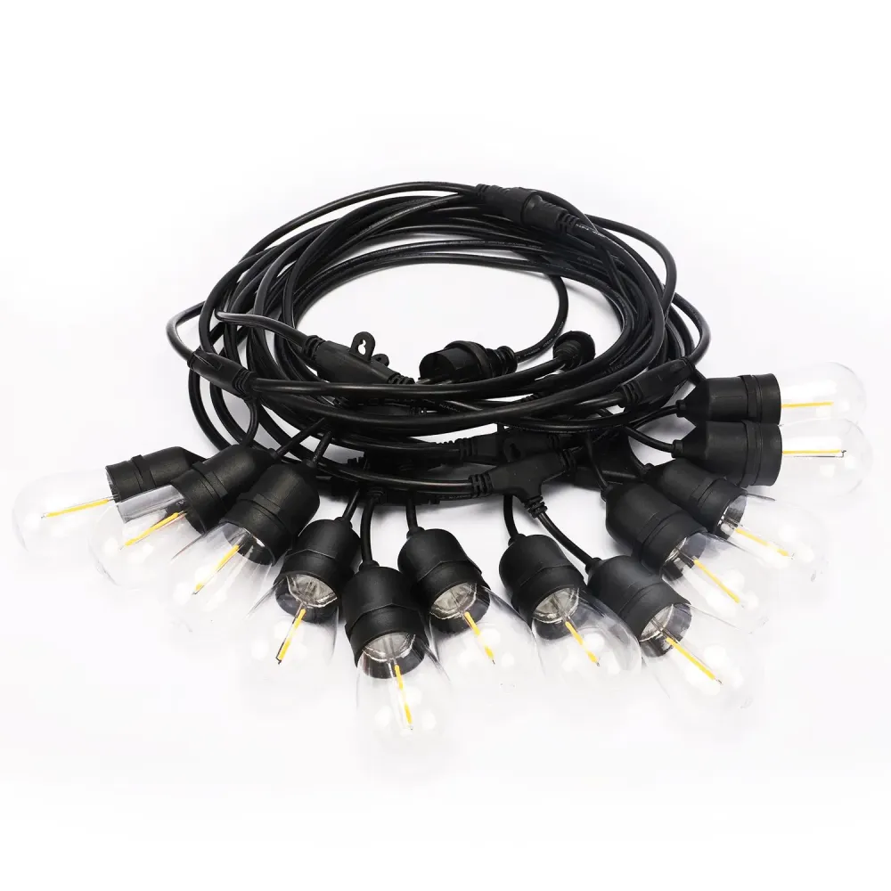 Ghirlanda Luminoasa Solara 10m cu 10 Becuri 0.2W E27, Cablu Negru, Lumina Calda