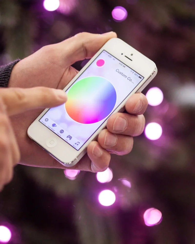 Ghirlanda Luminoasa Smart 12M cu 100 Becuri LED RGB, Cablu Verde, Lumina Calda, de Exterior
