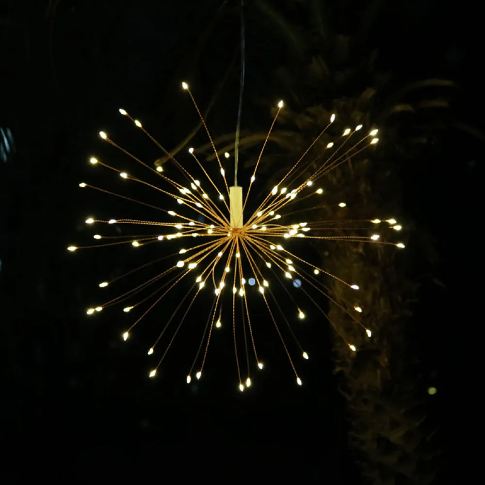Lampa Artificii din Cupru cu 120 LEDuri, Lumina Calda, cu Baterii si Telecomanda, de Exterior