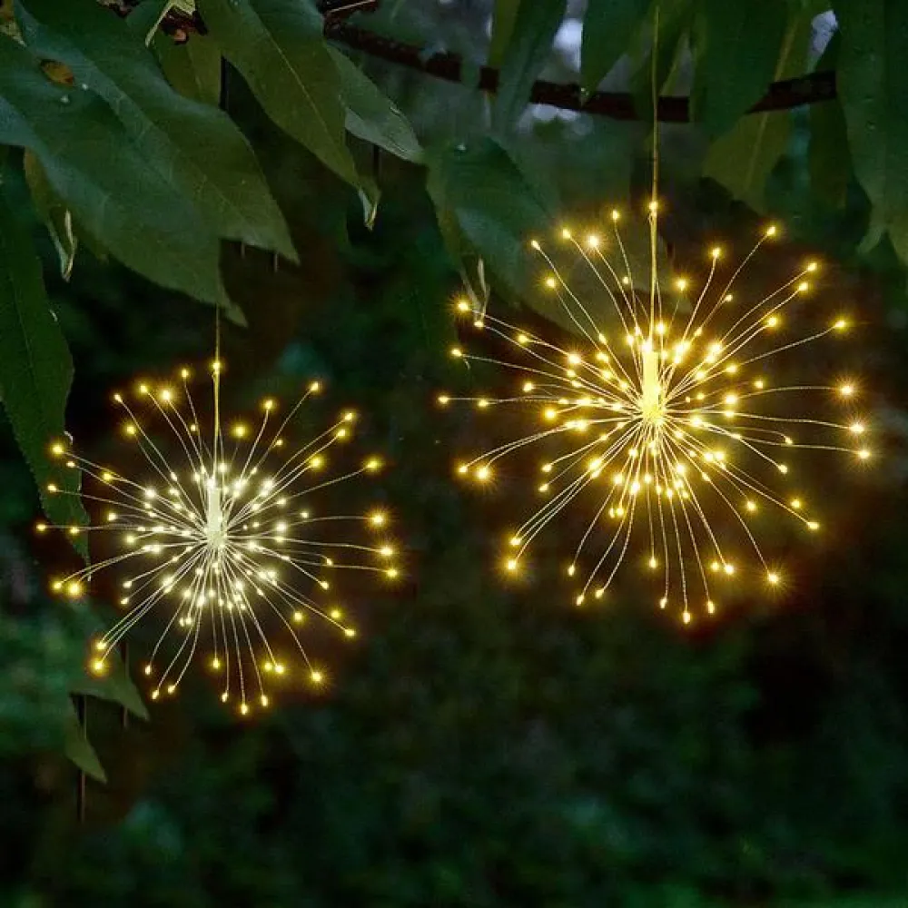 Lampa Artificii din Cupru cu 120 LEDuri, Lumina Calda, cu Baterii si Telecomanda, de Exterior