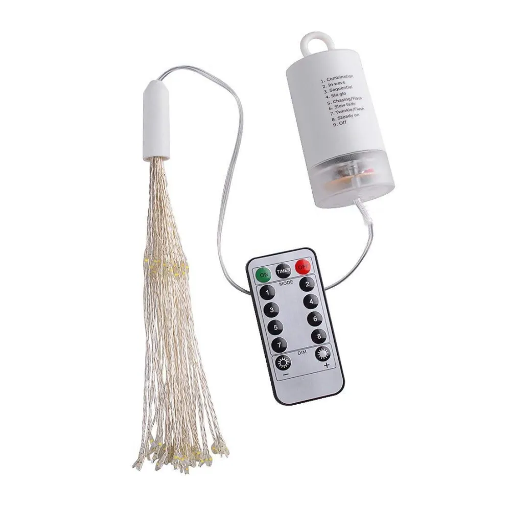 Lampa Artificii din Cupru cu 120 LEDuri, Lumina Calda, cu Baterii si Telecomanda, de Exterior