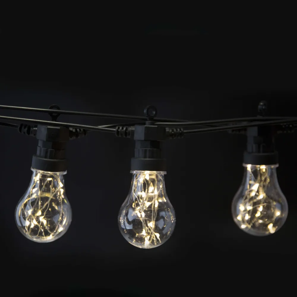 Ghirlanda Luminoasa 5M cu 10 Globuri Mari A60 cu miniLEDuri, cablu Negru, Lumina Calda, Conectabila 30M, de Exterior