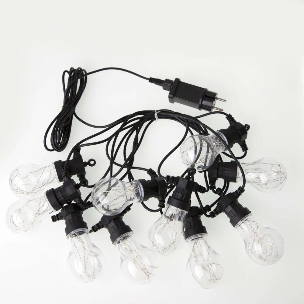 Ghirlanda Luminoasa 5M cu 10 Globuri Mari A60 cu miniLEDuri, cablu Negru, Lumina Calda, Conectabila 30M, de Exterior