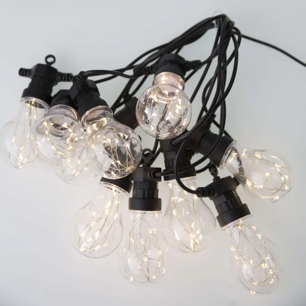 Ghirlanda Luminoasa 5M cu 10 Globuri Mari A60 cu miniLEDuri, cablu Negru, Lumina Calda, Conectabila 30M, de Exterior