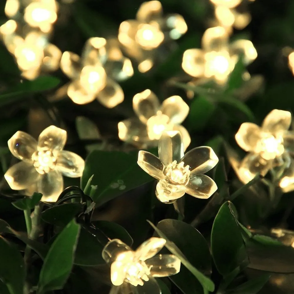 Ghirlanda Luminoasa Solara 10M cu 100 Flori cu LED, Lumina Calda, de Exterior