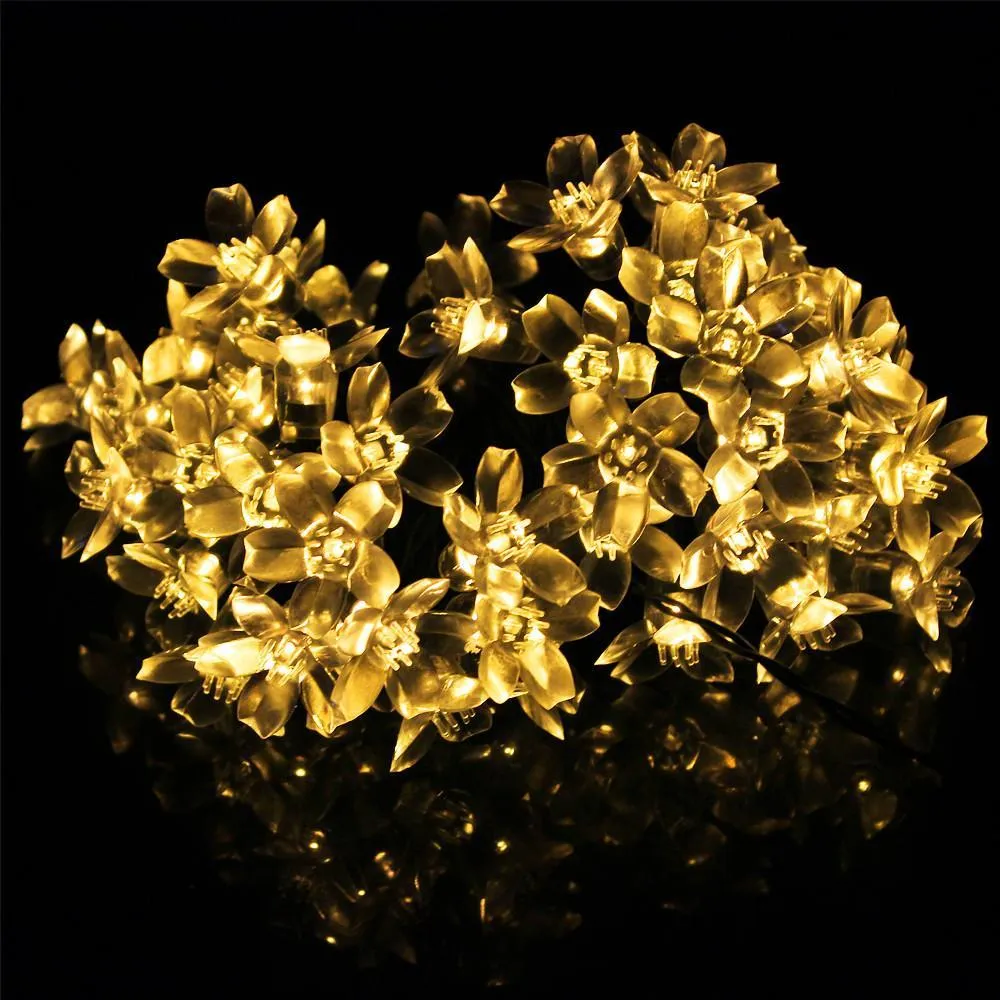 Ghirlanda Luminoasa Solara 10M cu 100 Flori cu LED, Lumina Calda, de Exterior