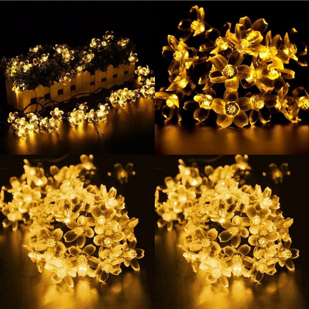 Ghirlanda Luminoasa Solara 10M cu 100 Flori cu LED, Lumina Calda, de Exterior