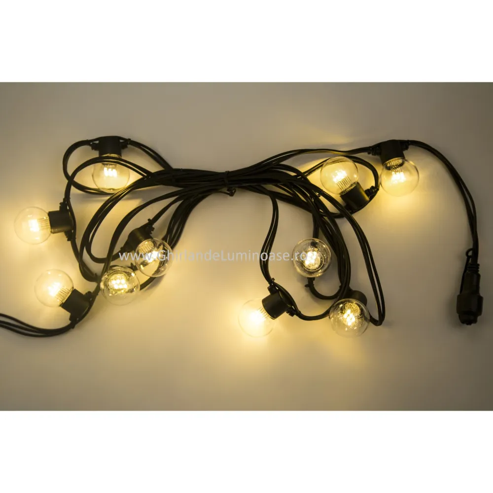 Ghirlanda Luminoasa 10M cu 20 LEDuri Speciale, Cablu Negru, Lumina Naturala, Conectabila 1000M, de Exterior