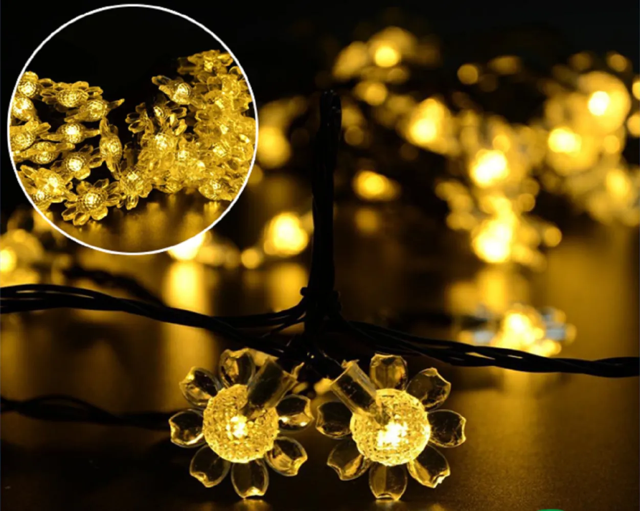 Ghirlanda Luminoasa Solara 5M cu 50 Floricele LED, Lumina Calda, de Exterior