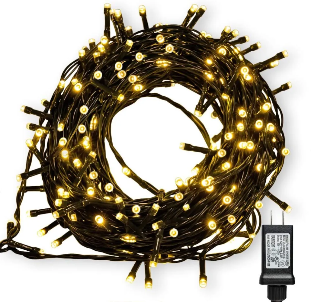 Ghirlanda Luminoasa 20m cu 200 LEDuri, Cablu Verde Inchis, Lumina Calda, de Exterior