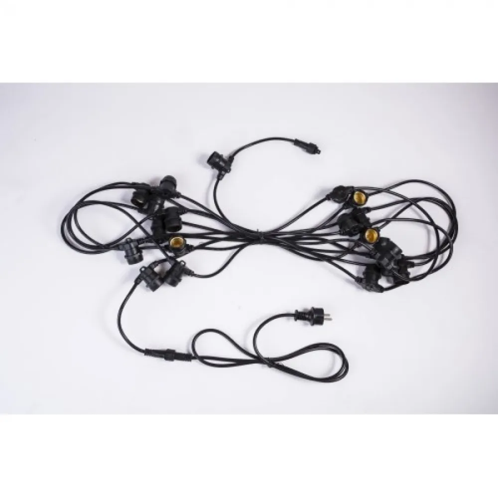 Ghirlanda Luminoasa 5M cu 10 Becuri LED, E27, 2W, Cablu Negru, Lumina Calda, Conectabila 250M, de Exterior