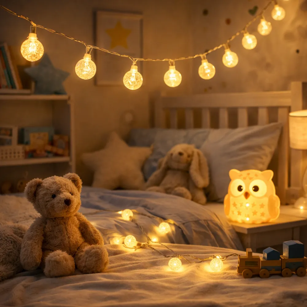 Ghirlanda Luminoasa Decorativa 10M cu 80 LEDuri, 8 programe, Cablu Transparent, Lumina Calda, cu Baterii, de Exterior