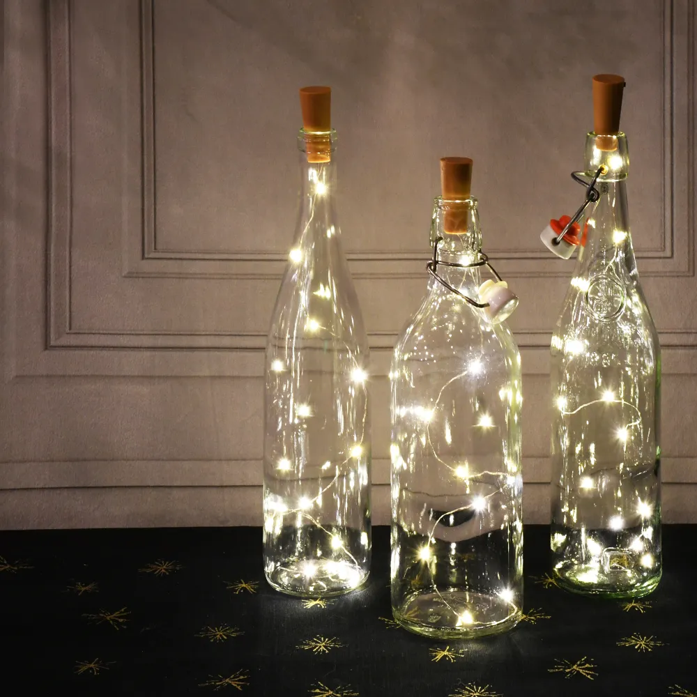 Ghirlanda Luminoasa Decorativa din Cupru 2m cu 20 LEDuri cu Dop, Lumina Calda, cu Baterii Incluse