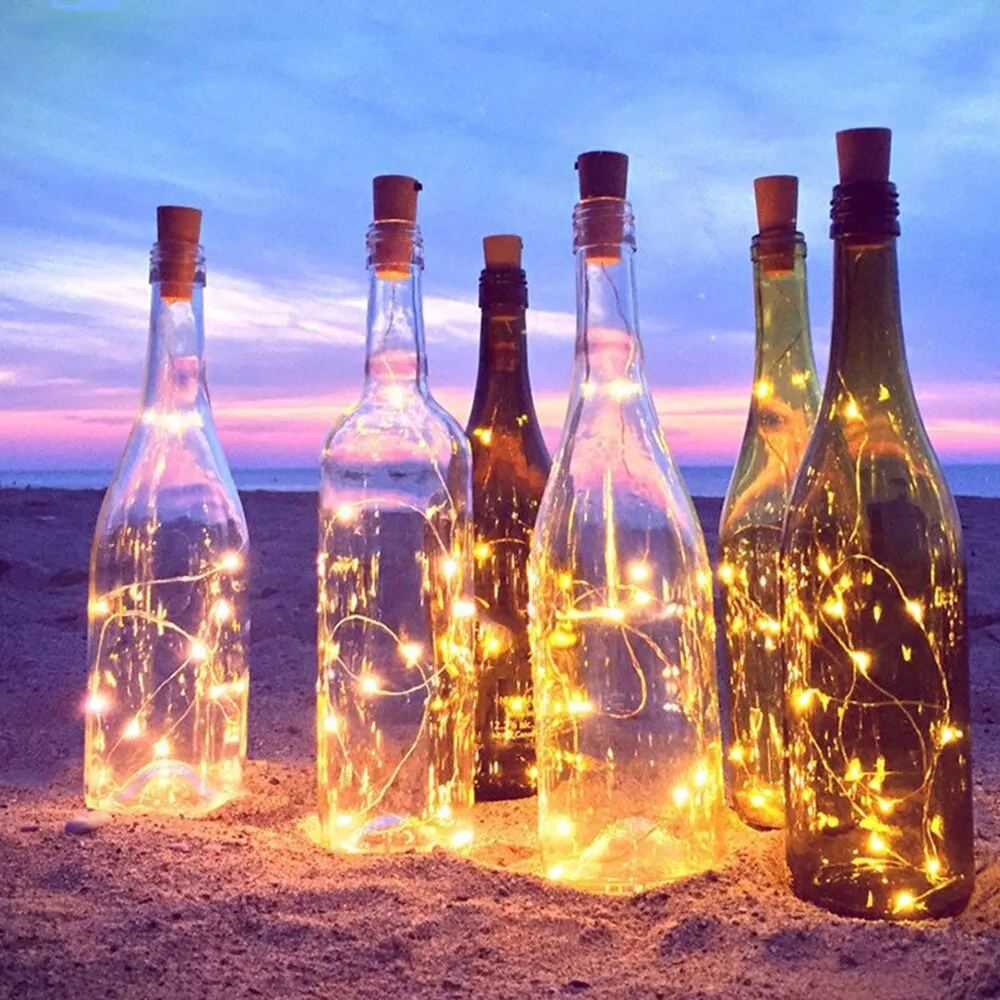 Ghirlanda Luminoasa Decorativa din Cupru 2m cu 20 LEDuri cu Dop, Lumina Calda, cu Baterii Incluse