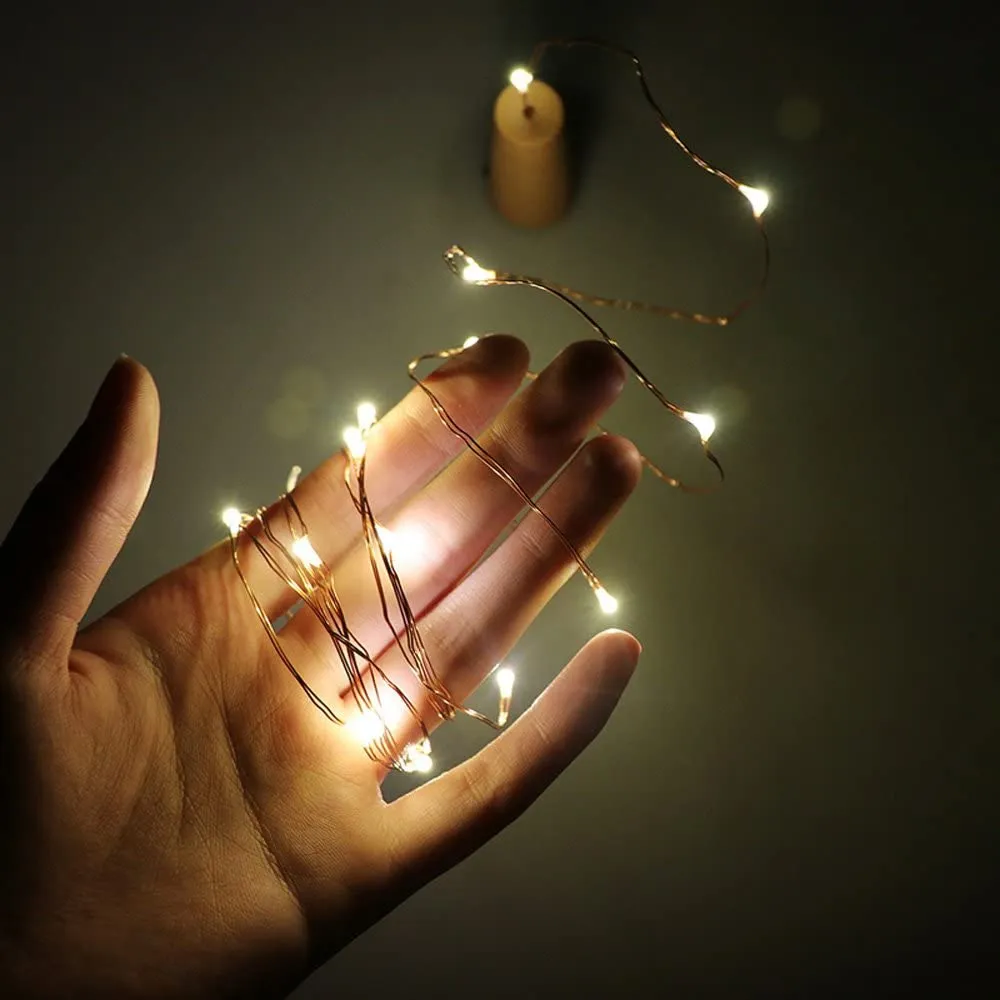 Ghirlanda Luminoasa Decorativa din Cupru 2m cu 20 LEDuri cu Dop, Lumina Calda, cu Baterii Incluse