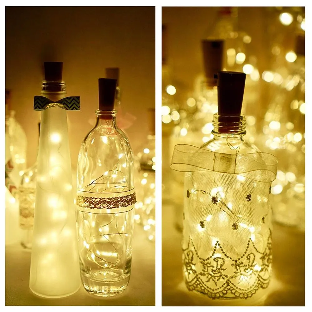 Ghirlanda Luminoasa Decorativa din Cupru 2m cu 20 LEDuri cu Dop, Lumina Calda, cu Baterii Incluse