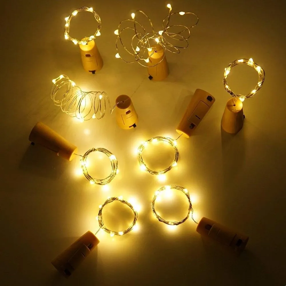 Ghirlanda Luminoasa Decorativa din Cupru 2m cu 20 LEDuri cu Dop, Lumina Calda, cu Baterii Incluse