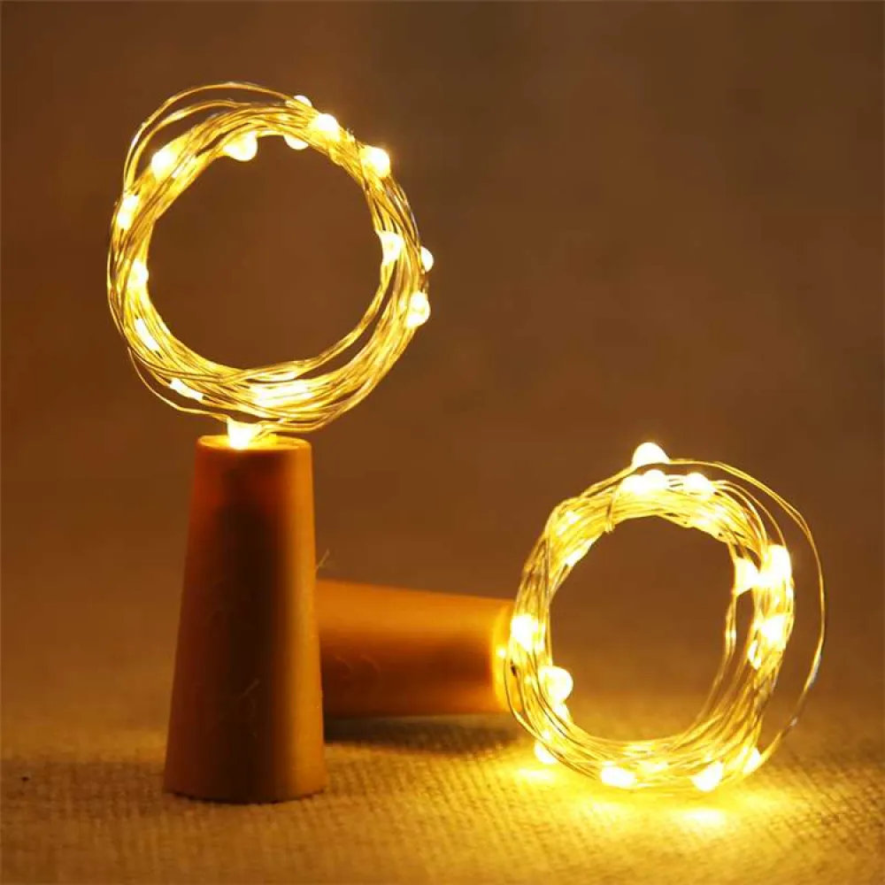 Ghirlanda Luminoasa Decorativa din Cupru 2m cu 20 LEDuri cu Dop, Lumina Calda, cu Baterii Incluse