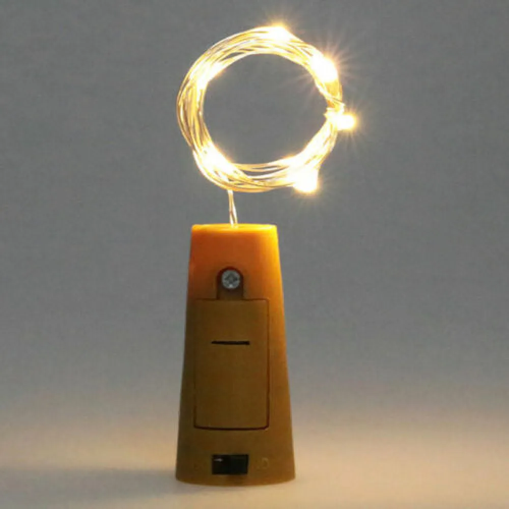 Ghirlanda Luminoasa Decorativa din Cupru 2m cu 20 LEDuri cu Dop, Lumina Calda, cu Baterii Incluse