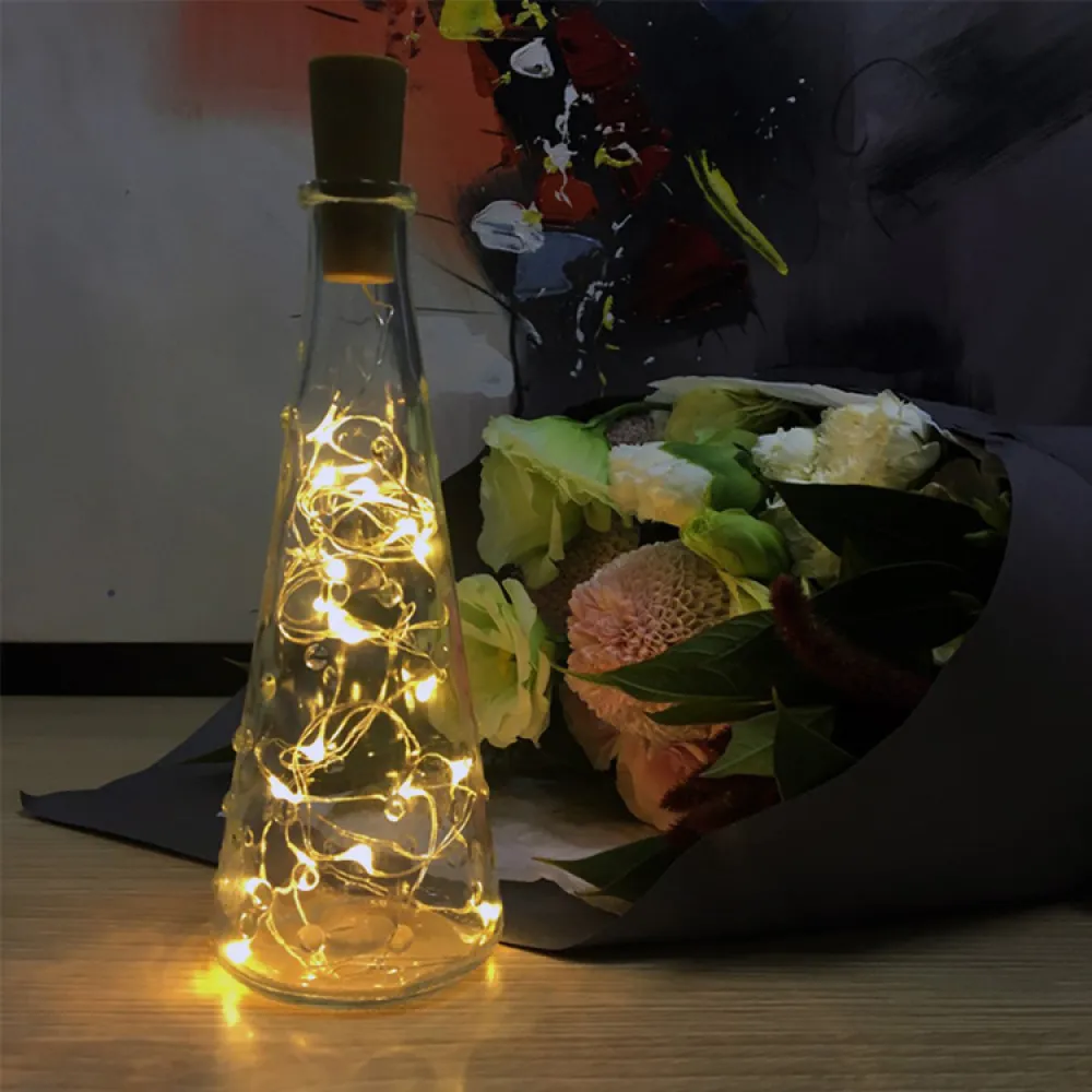Ghirlanda Luminoasa Decorativa din Cupru 2m cu 20 LEDuri cu Dop, Lumina Calda, cu Baterii Incluse