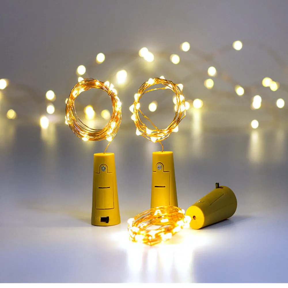 Ghirlanda Luminoasa Decorativa din Cupru 2m cu 20 LEDuri cu Dop, Lumina Calda, cu Baterii Incluse