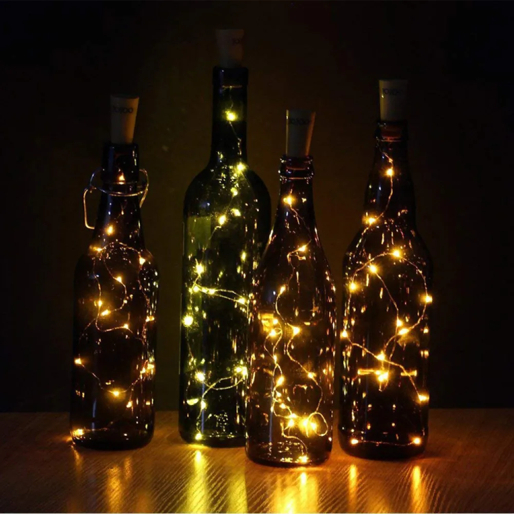 Ghirlanda Luminoasa Decorativa din Cupru 2m cu 20 LEDuri cu Dop, Lumina Calda, cu Baterii Incluse
