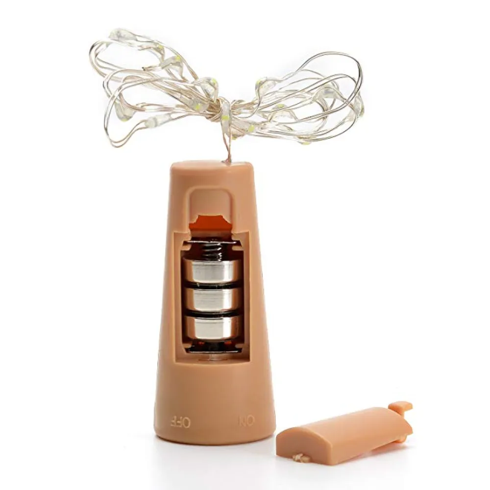 Ghirlanda Luminoasa Decorativa din Cupru 2m cu 20 LEDuri cu Dop, Lumina Calda, cu Baterii Incluse