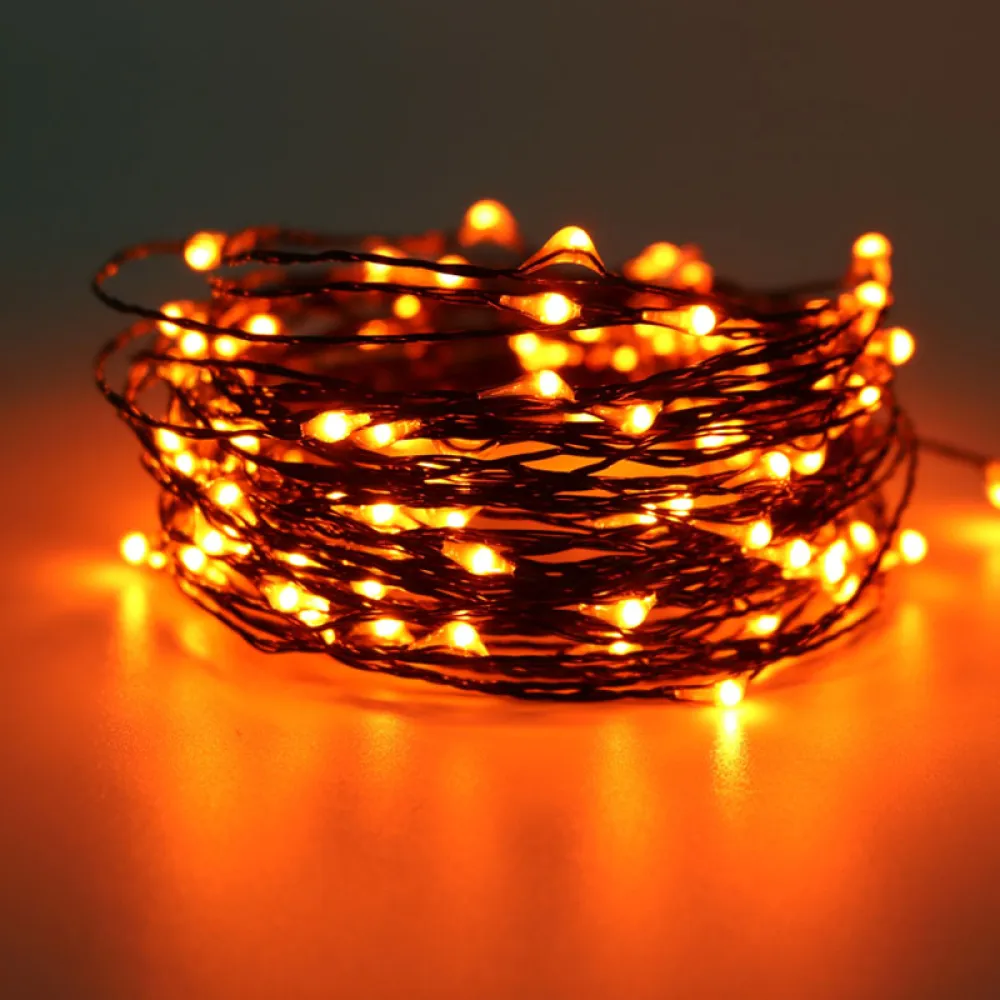 Ghirlanda Luminoasa Decorativa din Cupru Negru 10M cu 100 de LED-uri, Lumina Calda, de Exterior